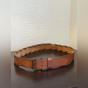 Gap Men’s Brown Genuine Leather Belt Braided Detail Casual Vintage Style Size L